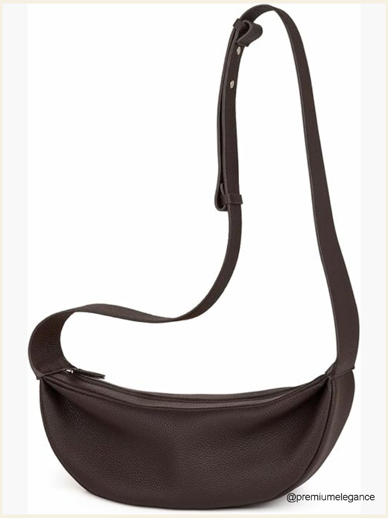 Genuine Leather Sling Crossbody Bag Wide Strap Hobo